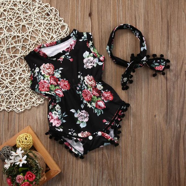 

2018 summer fashion baby girls floral romper jumper jumpsuit headband outfits clothes sunsuit, Blue