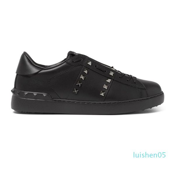 

women men rivets flats comfort casual shoes weaving leather patchwork trendy designer luxury shoe studded skateboarding tennis sneakers ag03, Black