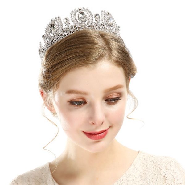 

vintage big crystal tiara crown for wedding bridal hair jewelry rhinestone queen crown princess head jewelry hair accessories, Golden;white