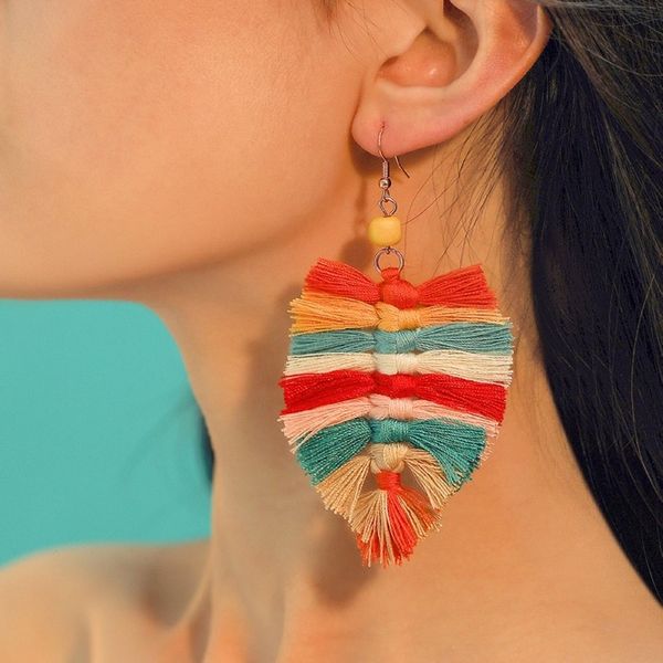 

bohemian leaf tassel drop dangle earrings 7 colors beach statement earrings vintage jewelry accessories for women girls wholesale dhl, Silver