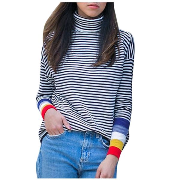 

women winter turtleneck color stripe long sleeve sweater casual loose female sweaters plus size sweater pullover drop, White;black