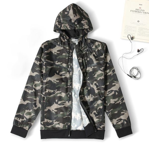 

2019 spring autumn men running jacket windbreaker long sleeve hooded gym hiking fitness sport shirt anti-pilling breathable