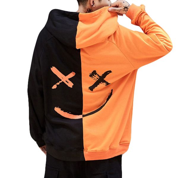 

teen's smiling face fashion print hoodie sweatshirt streetwear jacket pullover dress modis shirt camisa masculina, Black