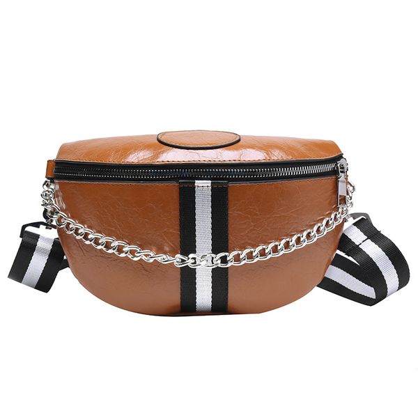 

fashion wild women's belt bag solid pu leather metal chain sum per band fanny pack bananka satchel belly band waist bag