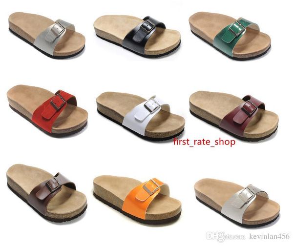 

ell genuine leather slippers mens flat sandals women shoes one buckle fashion design arizona summer beach with orignal box