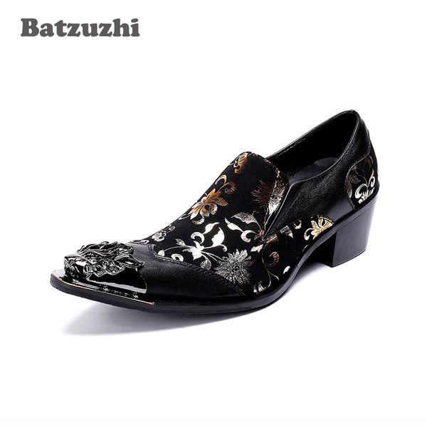 Batzuzhi 6.5cm Высокий каблук Мужская обувь Италия Тип Модные кожаные туфли для мужчин Металлический наконечник Формальная кожаная вечеринка, Свадебные туфли для мужчин