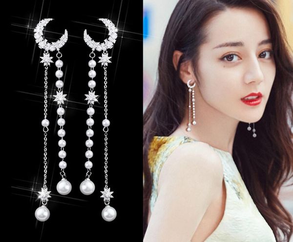 

2019 new s925 silver needle star moon tassels earrings for women jewelry fashion wedding statement earrings accessorie, Golden