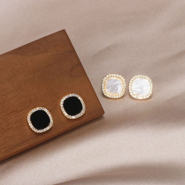 

elegant square design cubic zirconia stud earrings for women gold color geometric shell earrings simple jewelry gifts, Golden;silver
