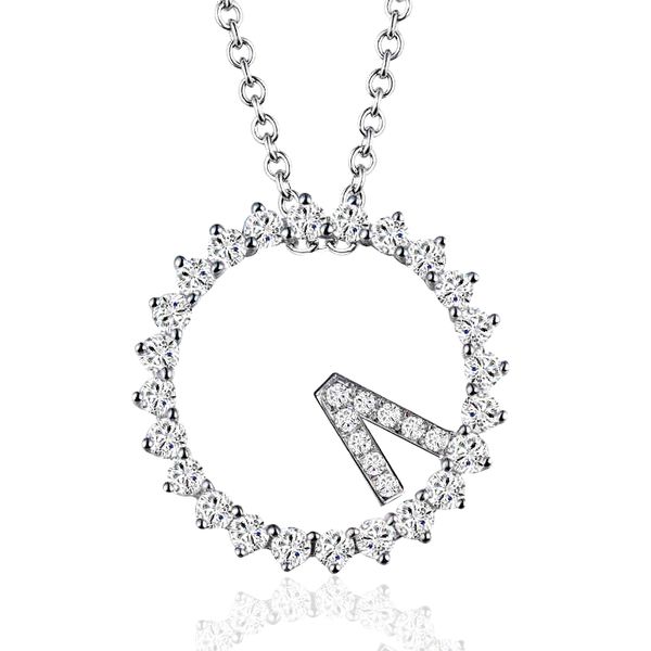 

wholesale sterling silver clavicle necklace round pendant anniversary jewelry zircon diamond pendant 925 silver necklace 45cm, Blue;slivery
