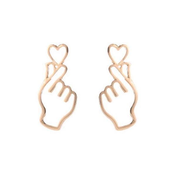 

korean personality metal love earrings hollowing out heart gesture earrings ins cold wind peach heart shaped, Golden;silver