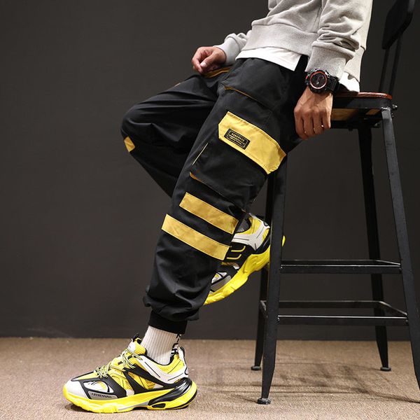 

hip hop black pencil pants men cargo pants streetwear men pockets harem joggers 2019 spring fashion mens pant ribbon
