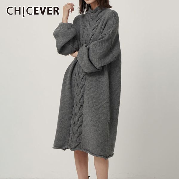 

chicever vintage knitted sweater women turtleneck lantern sleeve plus thick loose oversize sweaters female clothes 2020 spring, White;black