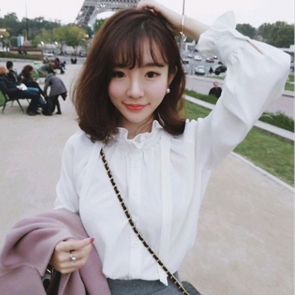 

chiffon blouse butterfly sleeve lady preppy style shirt casual loose blusas women's 2019 spring summer blouses lsm*50, White