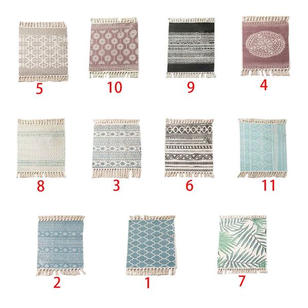 

ethnic style linen cotton carpet hand-woven mats room decoration blanket bohemian fringed non-slip bedside mat