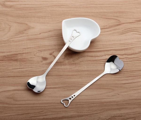 

eco-friendly kitchen silver lovers heart love coffee tea measuring spoon wedding lover favors stainless steel tableware 2 in1 coffee spoon