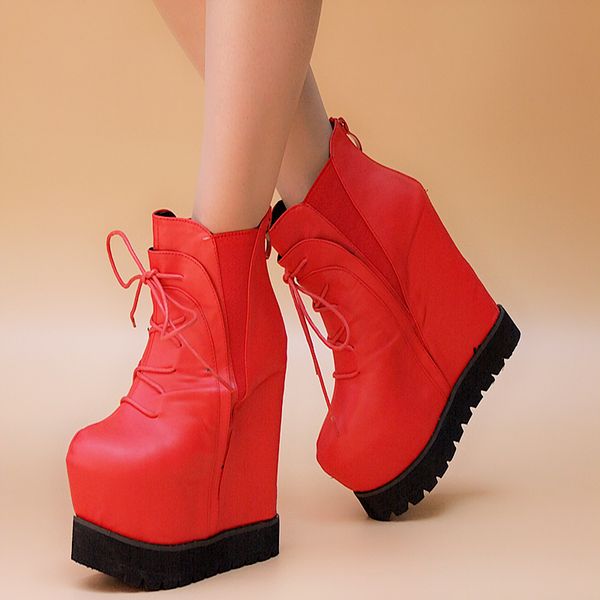 

new autumn/winter 2019 women's lace-up is comfortable and generous boots with high heels and 15cm platform, Black