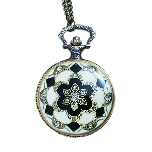 

european and american court retro diamonds ladies pattern crystal pendant necklace pocket watch, Slivery;golden