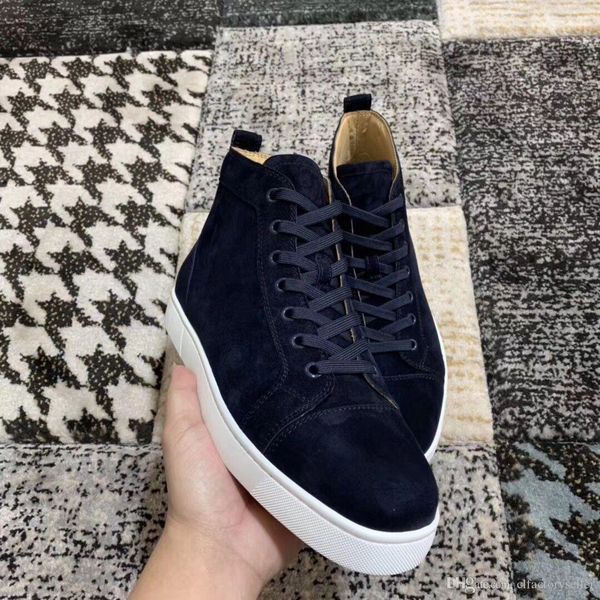 

luxuious shoes fashion brands men sneakers red bottom flat matte leather navy-blue matte suede sneakers shoes birthday party wedding gift, Black