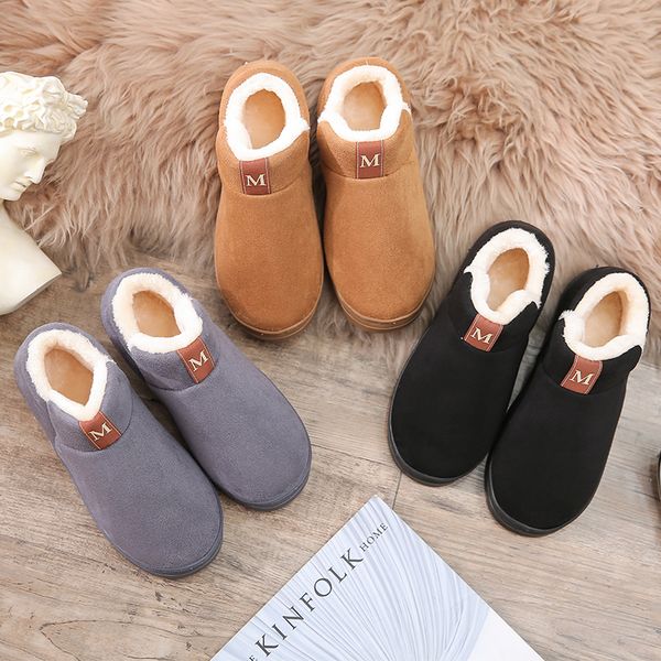 

slippers winter women snow boots ankle warm fur cotton female shoes black/brown/gray