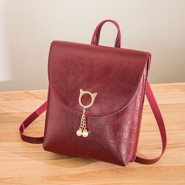 

women backpack leather school bag shoulders pearl purse color mobile phone messenger bag sac a dos femme en cuir #g2