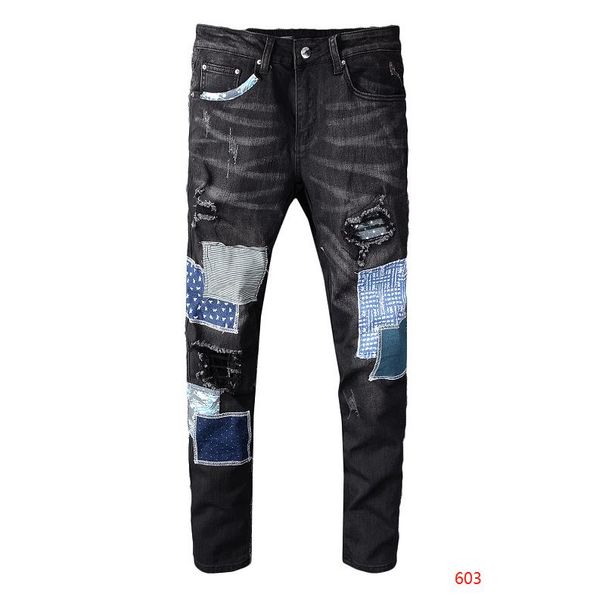 

designer jeans fashion men's streetwear style jeans men's distressed ripped denim pants casual classic straight denim brand mens s, Blue