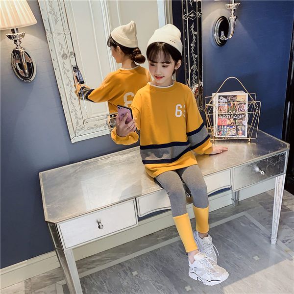 

fashion girls clothes set teens girls tracksuit spring 2019 autumn long sleeve 2pcs children suits patchwork girl sets 4-13years, White