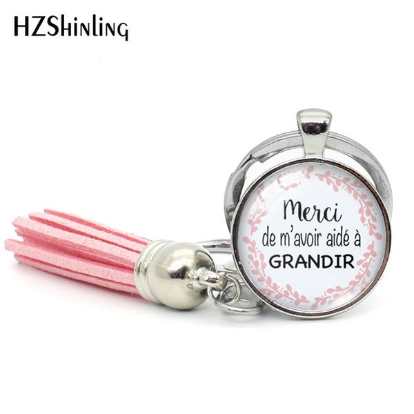 

2019 new merci de m'avoir aider a grandir tassel keychain thanks gifs keychains glass hand craft jewelry, Slivery;golden