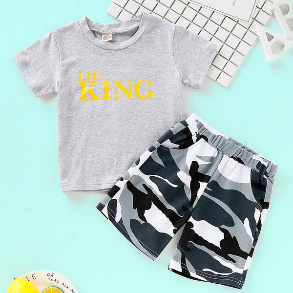 

boys clothing children kid letter printed t shirt +camouflage shorts outfits set vetement enfant garcon roupa 2019, White