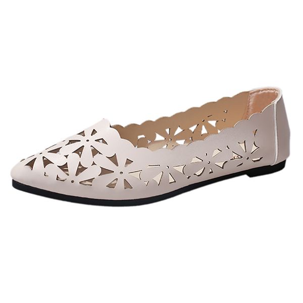 

nice nice women flats shoes shallow flat heel hollow out flower shape nude shoes pointed-toe zapatos mujer, Black