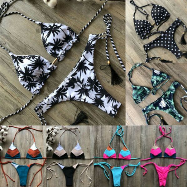 

bikini women ladies swimwear push-up bra plant print swimsuit beachwear bathing