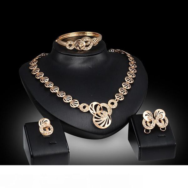 

necklaces earrings bangles rings jewelry sets fashion women quality rhinestone gold plated geometric circles party jewelry 4-piece set js137, Slivery;golden