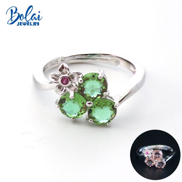 

bolai cute sultanit flower ring 925 sterling silver color change nano diaspore gemstone fine jewelry rings for women girls gift, Golden;silver