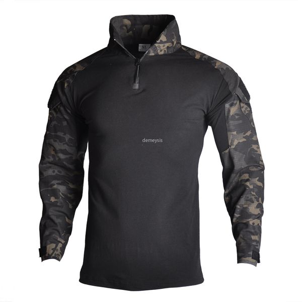 

long sleeve outdoor hiking shirts with elbow pads tactical combat shirts camouflage paintball hunting, Gray;blue