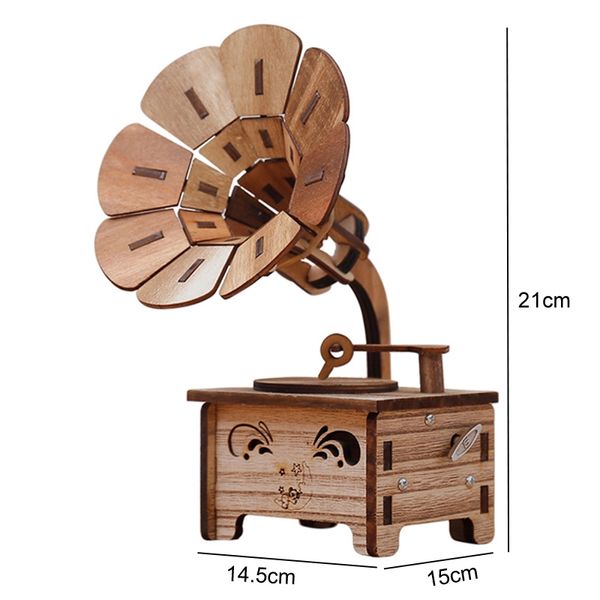 

lixf kid birthday gift gramophone vintage home decoration accessories new year gift diy wooden music box christmas figurines