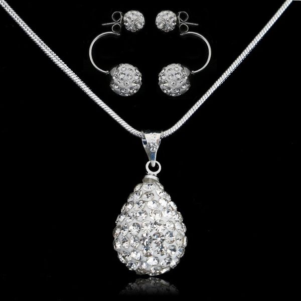 

2019 european and american fashion rhinestones silver pendant necklace earrings set ladies dinner simple elegant jewelry a200