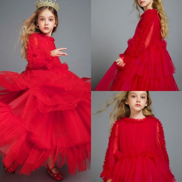 

vintage princess flower girls' dresses 2020 tiered lace long sleeves kids formal wear custom made first holy communion gowns, White;blue