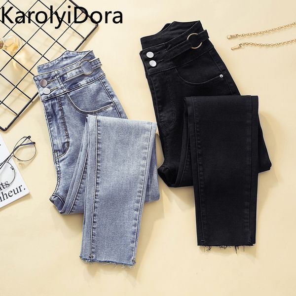 

big code women's jeans 2020 summer new small feet jeans high waist slim slim spring black women's pants, Blue