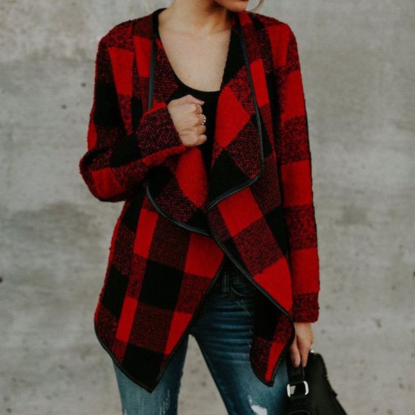 

women plaid sweater cardigan winter autumn long sleeve turndown collar loose jacket lady knitted cardigans coat sweater clothes, Black