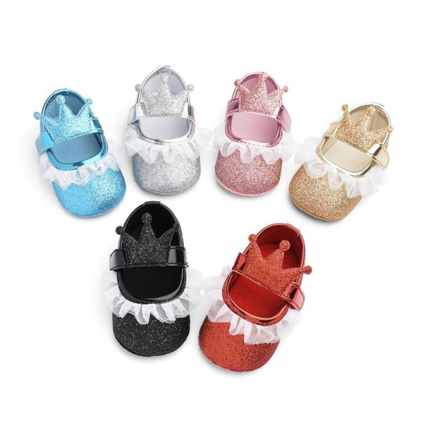 

baby shoes newborn spring girls shoes lace crown first walkers soft sole non-slip crown princess