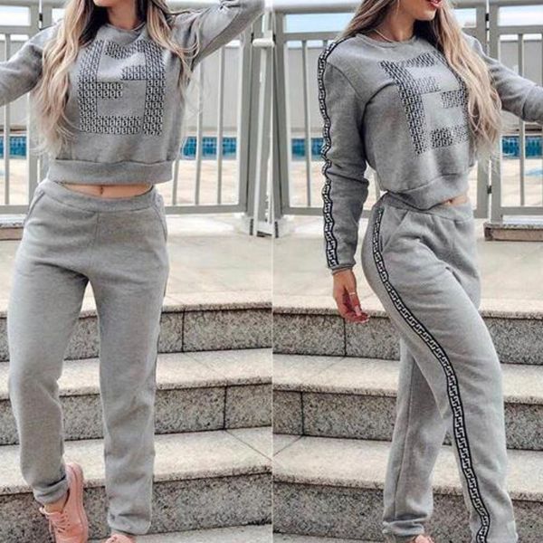 

2019 autumn suit-dress motion leisure time sweater suit, Gray