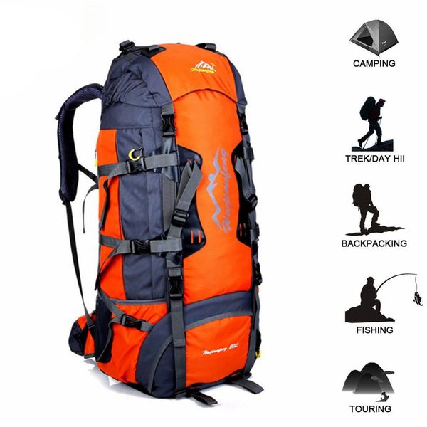 

80l waterproof travel hiking backpack sports bag with rain cover outdoor climbing bag camping mountaineering trekking daypack