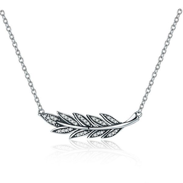 

authentic 925 sterling silver branch of tree leaves clear cz pendant necklaces for women sterling silver jewelry scn287 bamoer