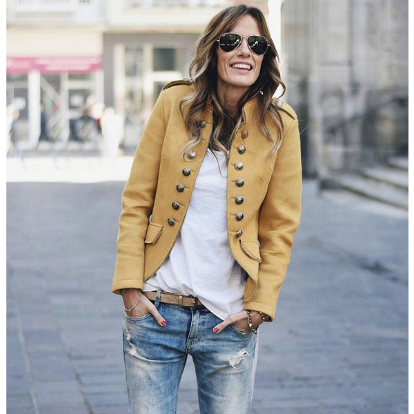 

women spring retro slim blazer 2019 new autumn thin blazers jacket cardigan fashion office ladies buttons solid jackets outwear, White;black