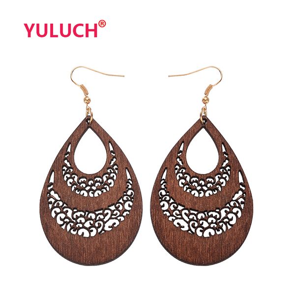 

yuluch wooden water drops new design for hollow out wood earrings fashion woman earrings girls pop jewelry national gifts, Silver