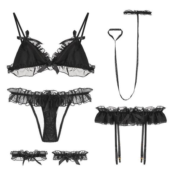

women lace underwear set solid color see-through super thin bras underpants bikinis lingerie casual beach wear, Black;white