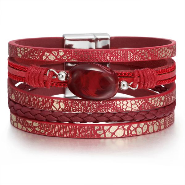 

minhin leather bracelets women jewelry vintage style resin stone charms bracelet bangles handmade jewellry wrap bracelets femme, Golden;silver