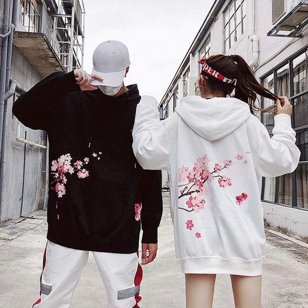 

апрель момо 2019 мода зима мужчины женщины толстовки осень cherry blossom печать hip hop фуфайки harajuku high streetwear, Black