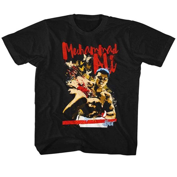 

muhammad ali boys' butterflybee childrens t-shirt black, White;black