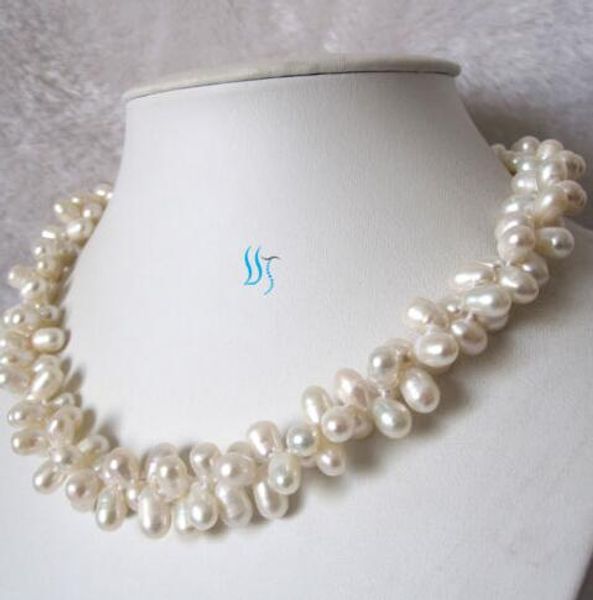 

18" 7-8mm 2row white baroque freshwater pearl necklace, Silver