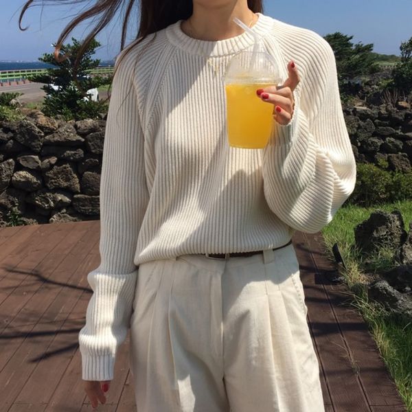 

women's 2019 new fashion solid color knitted sweater o-neck pullover autumn and winter pullover harajuku slim female jacket, White;black